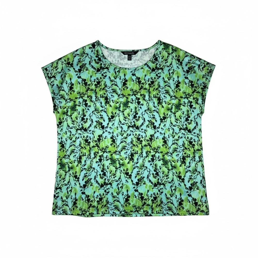 Halogen Green, Blue, and Black Abstract Relaxed Fit Short Sleeve Blouse Size L